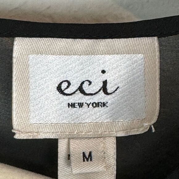 ECI NY Black Embellished Sheer Rhinestone Flower Top M - Picture 3 of 8